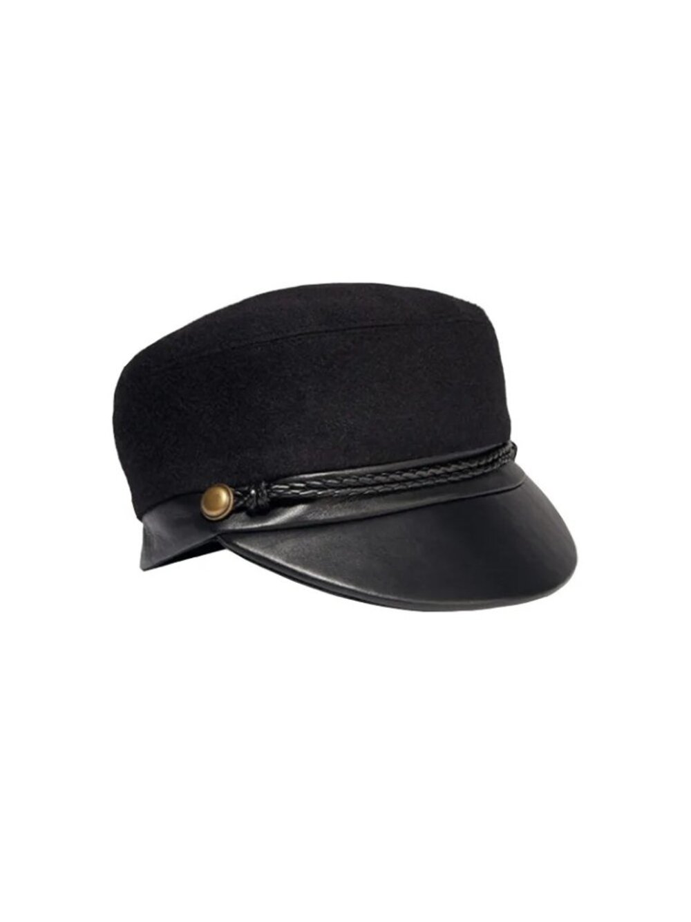 Eugenia Kim Elyse Black Camel Hair & Leather Fisherman Fiddler Cap Sz 7-1/8